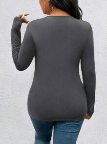 女士大码时尚休闲纯色长袖 T 恤套装