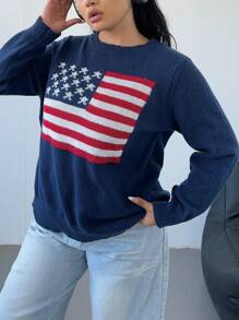 POPSWAY Plus Size Round Neck Long Sleeve Minimalist Graphic Detail Casual Top, Daily Wear