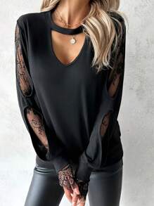 INAWLY Women's Solid Color Casual Simple T-Shirt For Daily Life - Black - View 5