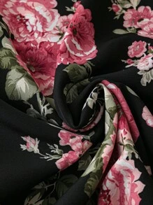 DreamSkyne Vestido de manga larga con estampado de flores para mujer talla grande - Negro - Ver 4