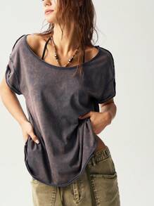 Bohemela Boho Casual Solid Color Knit Crew Neck Short Sleeve Loose T-Shirt For Women Western Wear Women Hippie Festival