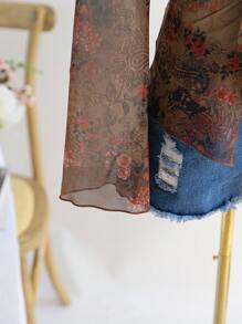 Soleia Áo cánh thời trang bó sát tay loe đan lưới in họa tiết cổ chữ V cho nữ, thích hợp cho kỳ nghỉ, tiệc tùng, lễ hội âm nhạc, lễ Phục sinh, lễ hội hóa trang, trà chiều, xuân/hè - Nhiều màu - Xem 6