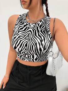 SHEIN Coolane Plus Size Summer Sleeveless Round Neck Minimal Pattern Detail Casual Tank Top, Everyday Wear