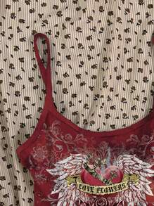 Attitoon 女士休闲心形翅膀图案性感紧身吊带背心上衣，适合夏季 - 彩色 - 查看 5