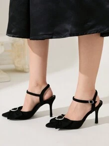 CUCCOO CHICEST Women's Pointed Toe Stiletto High Heels With Heart Buckle Detailing, Sexy Fashion Elegant Party Pumps Valentine's Day Valentines - Black - View 5