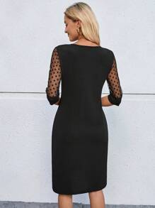 EMERY ROSE Women's Round Neck Lace Patchwork Simple Casual Short Dress - Black - View 2