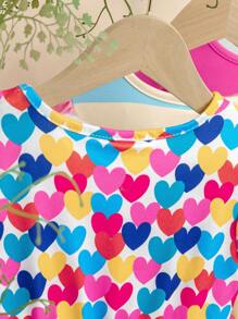 SHEIN Set de 3 vestidos informales para bebé niña con estampado de corazones y rayas de colores, con gorro a juego - Multicolor - Ver 8