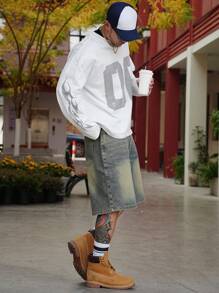 DAZY 男士夏季休闲水洗牛仔短裤 - 藍色 - 查看 5