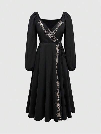 Hippie فستان بنمط البوهيمي المزخرف بالتطريز الأزهار للنساء