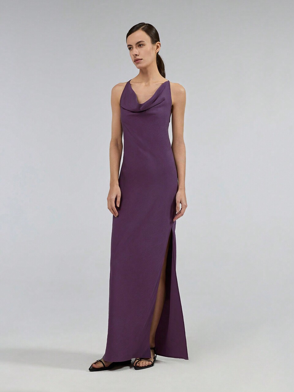 Women's 2025 Plum Purple Summer Elegant Party Night Draped Neck Backless Tie Strap Slit Dress,Fashion Valentine's Day Spring Birthday Party Dress