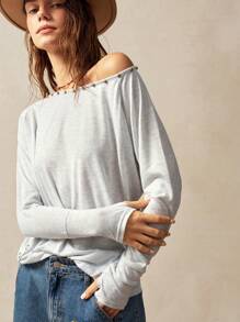 Bohemela 休闲纯色针织不对称领女式 T 恤