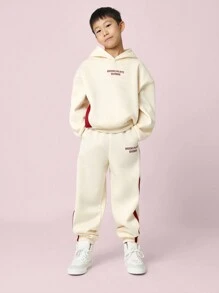 SUMWON Tween Boys Comfy Regular Fit Colour Block Overhead Hoodie And Jogger With Graphic Print 2 Piece Set