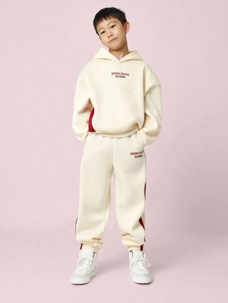 SUMWON Tween Boys Comfy Regular Fit Colour Block Overhead Hoodie And Jogger With Graphic Print 2 Piece Set