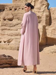 Al Najma Women's Elegant Embroidery Decor Flared Sleeve Arabic Style Long Dress Kaftan Jalabiya Dress - Pink - View 3