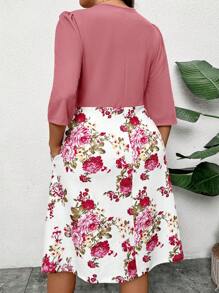 SHEIN Clasi Vestido con bolsillo con estampado floral blanco y rosa parche, tallas grandes, elegante vestido de Día de San Valentín, vestidos elegantes, vestidos románticos, vestidos de verano para mujer, vestidos de primavera para mujer, vestido de playa, vestido de vacaciones, estilo bohemio
