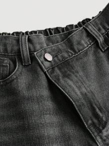 SHEIN Girlism 少女Y2K复古水洗不对称腰身宽松阔腿牛仔裤，秋季返校季 - 黑色 - 查看 3