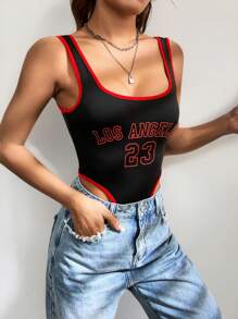 SHEIN Coolane Women's Solid Color Contrast Letter Print Slim Fit Camisole - Black - View 6