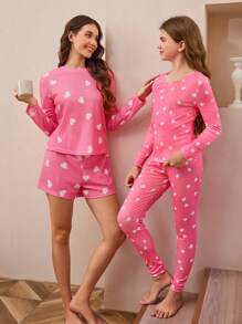 SHEIN 2pcs/Set Girls' Pink Simple Polka Dot Print Tight-Fitting Long Sleeve Top And Long Pants Homewear - Pink - View 7