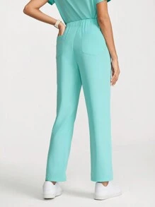 TaskEZ Solid Color Short Sleeve And Pants Scrub Uniform Set - Green - View 4