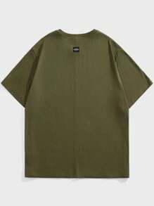 Manfinity VCAY Plus Size Men's Casual Loose Fit Raglan Letter Print Short Sleeve T-Shirt, Suitable For Summer And Daily Wear - Army Green - View 2