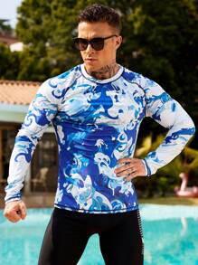 Manfinity Swimmode Camiseta casual de manga raglán de surf para hombre