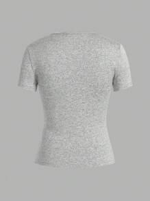 SHEIN EZwear Women Solid Color Short Sleeve T-Shirt, Simple & Fashionable Casual Daily Wear - Multicolor - View 4