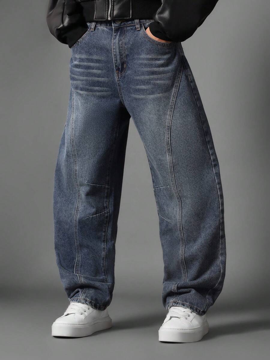 SUMWON 宽松阔腿牛仔裤，高腰宽松街头滑板风格，复古时尚舒适裤，嘻哈都市设计