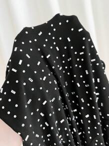 SHEIN ICON 高领长袖露背系带水钻装饰 T 恤 - 黑色 - 查看 4