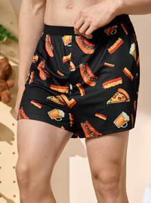 男士全印花简约长裤，日常休闲装 - 黑色 - 查看 5