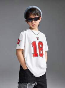 SHEIN 青少年运动服针织数字图案白色套头衫 - 白色 - 查看 1