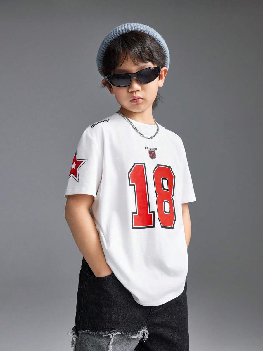 SHEIN 青少年运动服针织数字图案白色套头衫 - 白色 - 查看 1