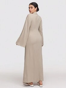 Veilorie 1pc Women's Ultra Long Solid Color Dress, Minimalist Fashion Casual Everyday Wear Modest - Grey - View 4