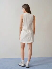 MOTF STUDIO STRIPED BUTTON UP WAISTCOAT & SKIRT,SPRING/SUMMER - Beige - View 7