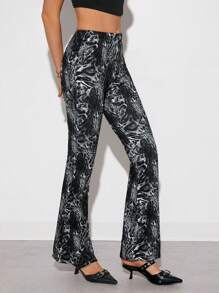 Easelle Women's Simple Leopard Print Knitted Leggings, Casual For Daily Wear