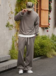 DAZY 2pcs Men's Straight-Fit Long Sleeve T-Shirt And Long Pants Basic Set,Fall Clothes - Grey - View 8