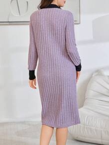 Robe décontractée en tricot texturé bicolore pour femmes - Multicolore - Voir 2