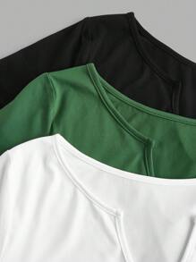 SHEIN EZwear Bộ 3 Áo thun tay ngắn cổ bẻ cỡ lớn màu đen, trắng, xanh lá cây - Nhiều màu - Xem 7