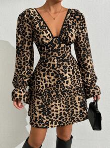 RueChic Women Leopard Printed Backless Short Dress - Brown - View 6