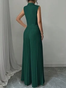 Selianne 优雅女士商务套装，简约时尚休闲日常上衣和裙子 - 墨綠色 - 查看 2