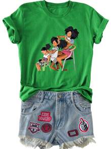 Maweii Women Plus Size Figure Graphic Round Neck Short Sleeve T-Shirt Top