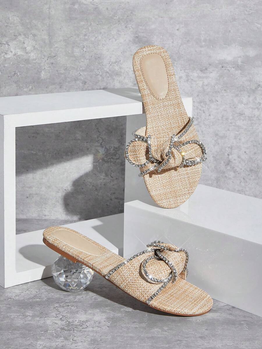 SHUZIA Giày sandal xỏ ngón hở mũi dễ thương đơn giản màu nude Raffia cho nữ - Màu be - Xem 1