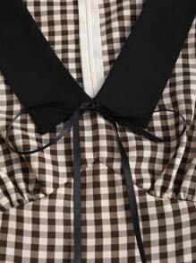 Sweetra Women Solid Color Tied Front Long Sleeve Casual Dress - Coffee - View 3