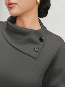 Al Najma 女式纯色高领长袖口袋宽松长款休闲阿拉伯朴素连衣裙，休闲风格，适合日常休闲/旅游/度假/休假/家居服，超长款阿拉伯朴素连衣裙 - 灰色 - 查看 7