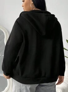 INAWLY 加大码字母印花连帽卫衣，秋冬季套头衫