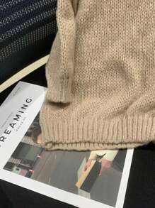 EMERY ROSE New Arrival Short Sleeve Knitted Sweater With Round Neck, Elegant Pullover - Apricot - View 5