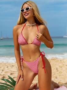 Ensemble de maillot de bain sexy avec bretelles torsadées, accessoire pour femmes, idéal pour les vacances à la plage en été - Multicolore - Voir 6