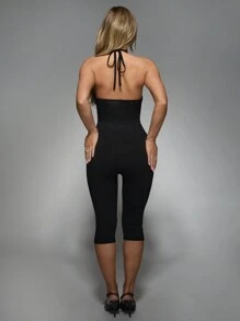 MISSGUIDED Halter Neck Slim Fit Capri Jumpsuit - Black - View 2
