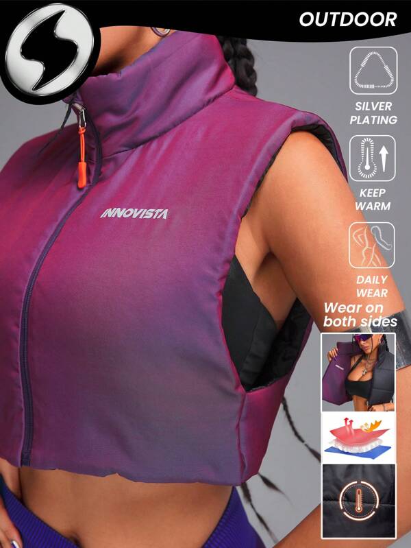 Innovista Veste matelassée à col montant sans manches, porter des vêtements de sport amples et rembourrés, vestes de ski, vestes pour l'alpinisme et les sports, tenues d'automne pour femmes, vêtements de randonnée, veste zippée pour femme, veste d'extérieur chaude, tenues d'automne et d'hiver pour femmes, veste d'hiver pour femme, thermique, extérieur, tenue de la Saint-Valentin pour filles, Saint-Valentin