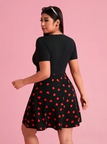 SHEIN EZwear Plus Size Color Block Heart Pattern V-Neck Dress, Suitable For New Year's Eve & Valentine's Day Outfit, For Summer - Multicolor - View 2