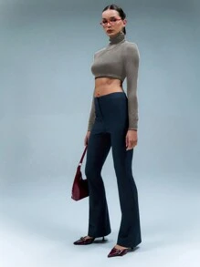 SHEIN Unity Top básico corto de cuello alto de unicolor, sexy - Gris Oscuro - Ver 6